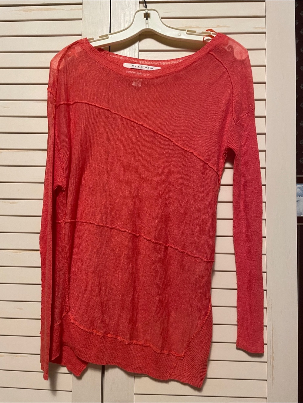 Linen Max Studio Coral Long-Sleeve Lightweight Knit Top